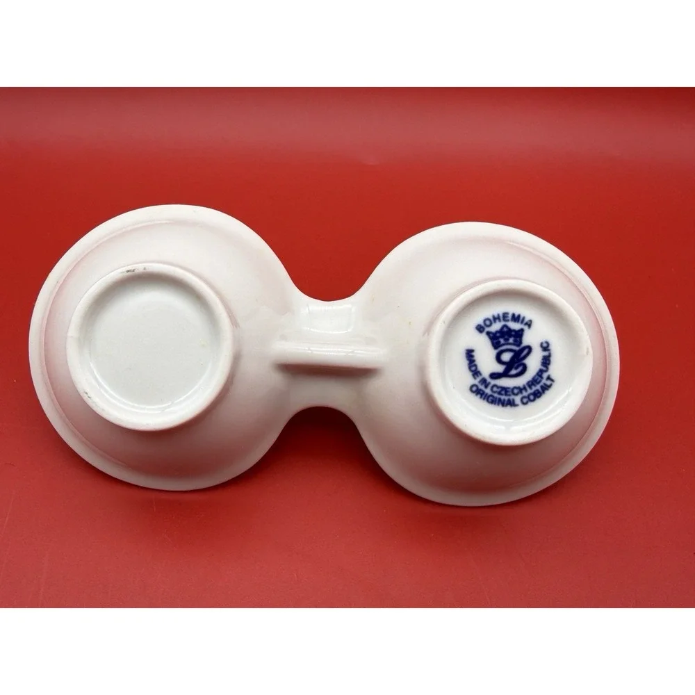 Vintage Czech Republic Cobalt Blue Porcelain Dish Salt & Pepper Cellar